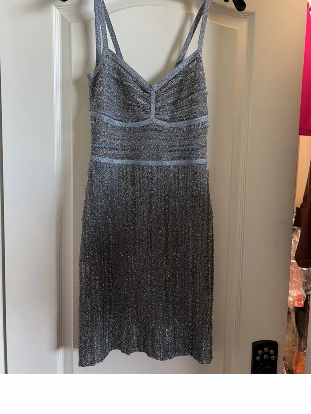 Shimmering Silver Midi Dress with Spaghetti Straps